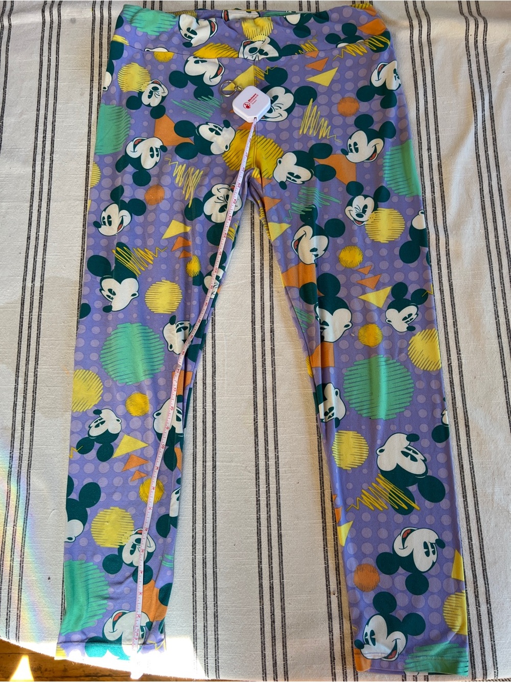 LuLaRoe Purple Mickey Mouse Print Leggings with Green and Yellow Accents